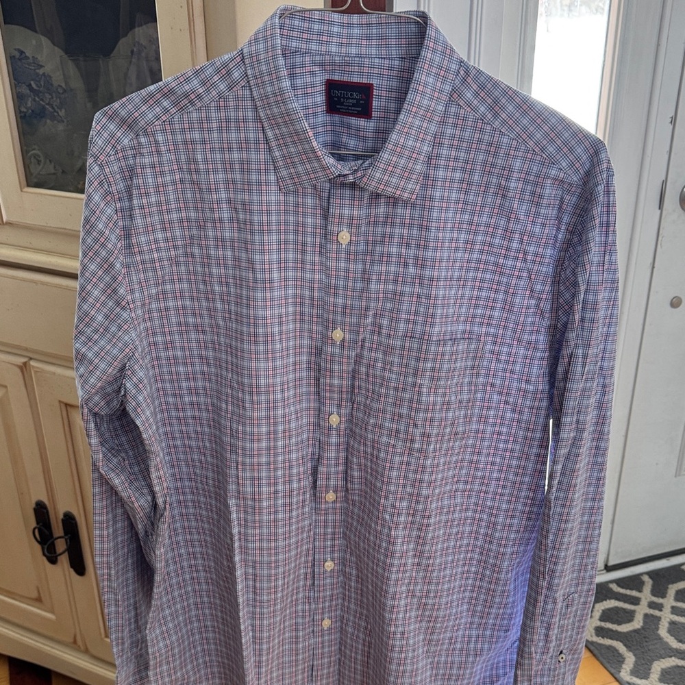 UNTUCKit Men's Casual Plaid Shirt in Blue and Pink XL